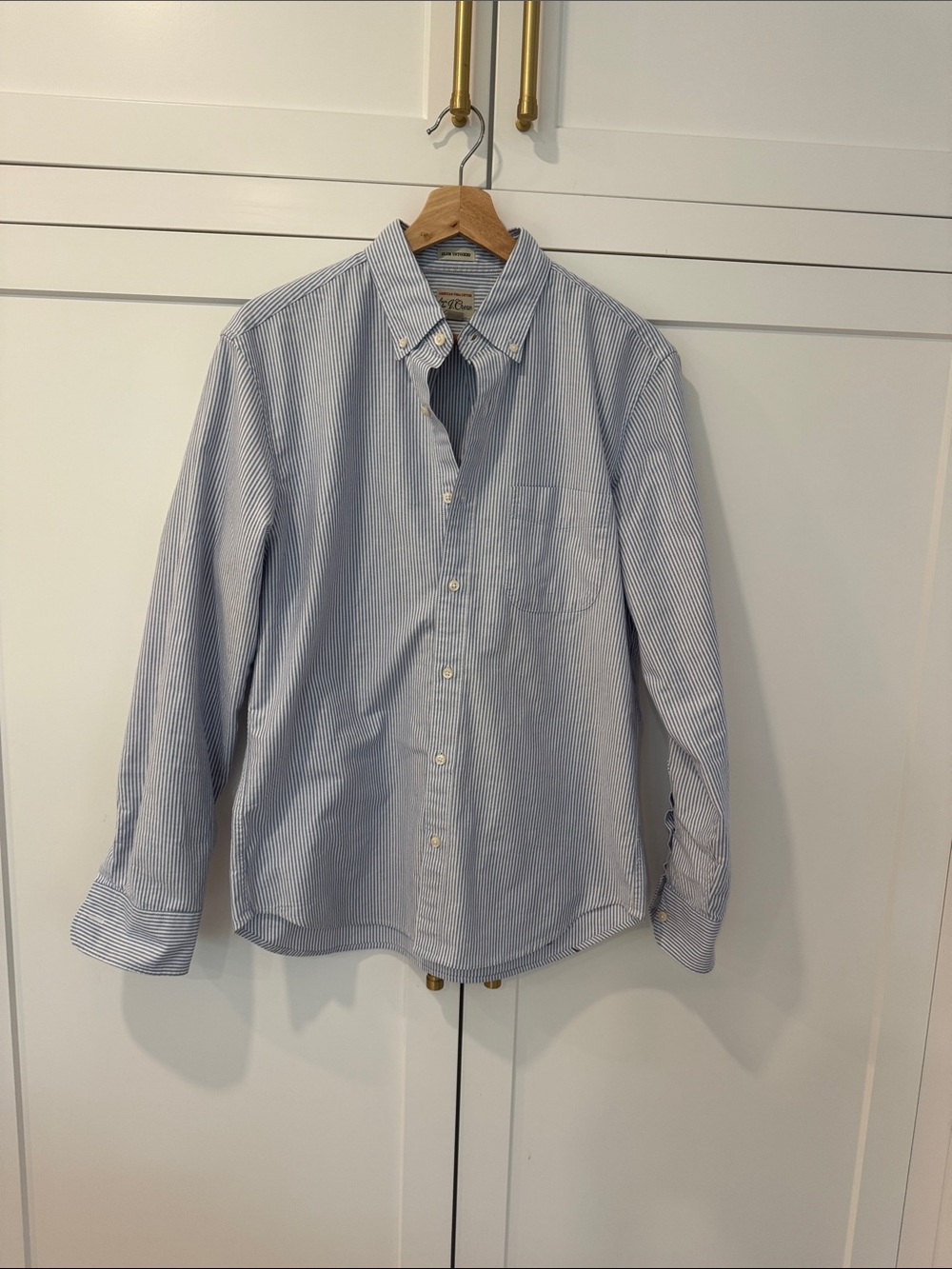 J. Crew Slim Untucked Blue and White Pinstripe Oxford Button-Down Shirt